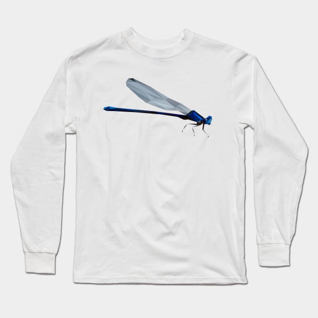 Low Poly Blue Dragonfly Long Sleeve T-Shirt by DigitalShards